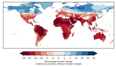 Prognostizierte Einkommensveränderungen im Jahr 2049 im Vergleich zu einer Wirtschaft ohne Klimawandel